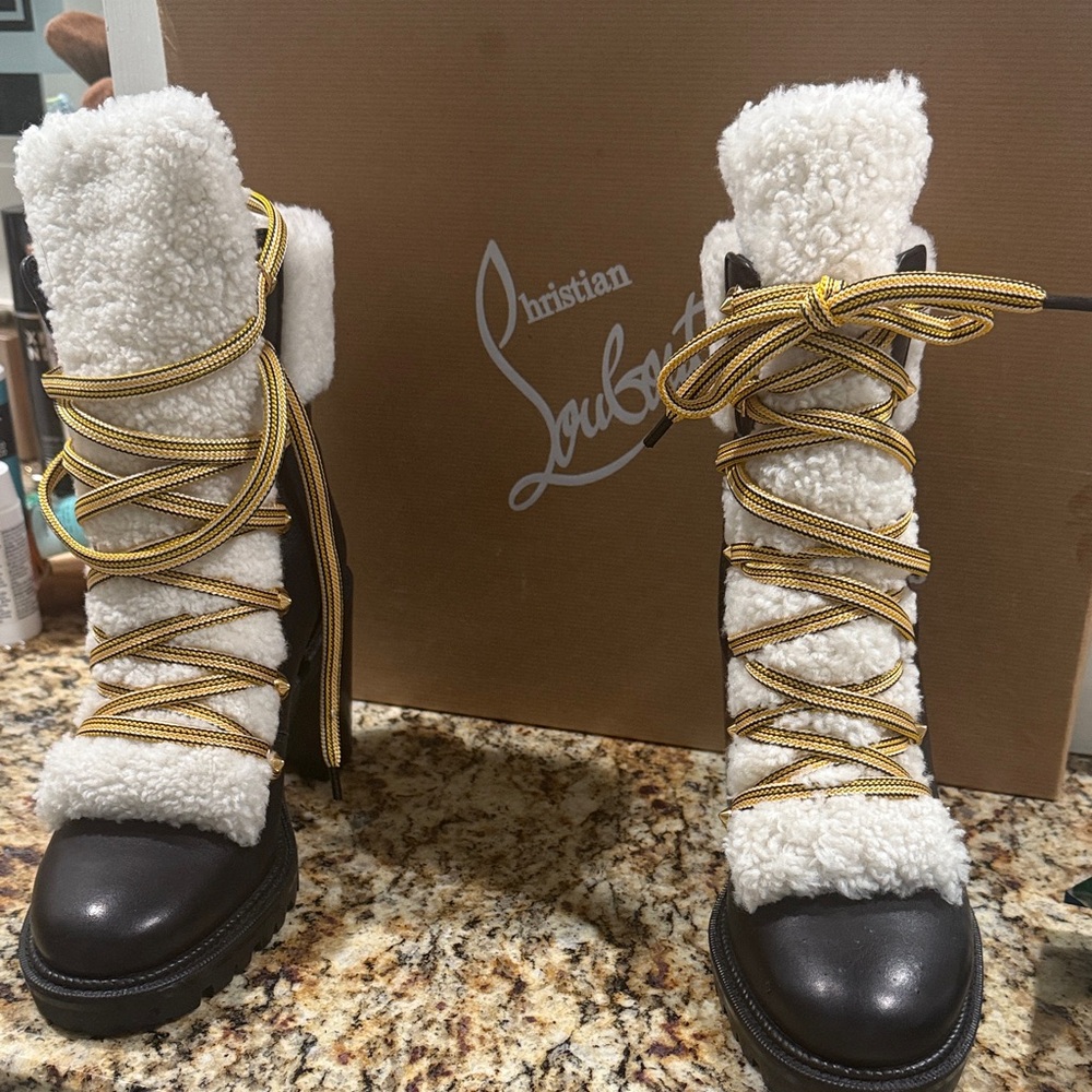 Christian Louboutin Black and Gold Heeled Boots - Picture 6 of 8
